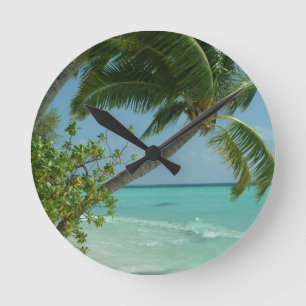 Tropical Beach Sand Sun Water Ocean Waves Surfen K Runde Wanduhr