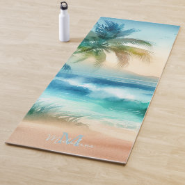 Tropical Beach Sand Waves Palm Name Monogram Yogamatte