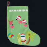 Tropical Beach Santa and Flamingos Kleiner Weihnachtsstrumpf<br><div class="desc">Dieses Design kann in dem Bereich personalisiert werden, der durch das Ändern des Fotos und/oder Textes zur Verfügung gestellt wird. Sie können auch angepasst werden, indem Sie auf Vorlage personalisieren klicken und dann auf die Schaltfläche klicken, um weitere Optionen anzupassen, um die Hintergrundfarbe zu löschen oder zu ändern, Text hinzuzufügen,...</div>