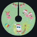 Tropical Beach Santa and Flamingos Polyester Weihnachtsbaumdecke<br><div class="desc">Dieses Design wurde mit digitaler Kunst erstellt und kann in dem Bereich personalisiert sein, der mir unter colorflowcreations@gmail.com zur Verfügung gestellt wird, wenn Sie dieses Design auf einem anderen Produkt haben möchten. Kaufen Sie meine originale abstrakte Acrylmalerei zum Verkauf unter www.etsy.com/shop/colorflowart. Sehen Sie mehr meiner Kreationen oder folgen Sie mir...</div>
