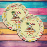 Tropical Beach & Santa Christmas im Juli Party Pappteller<br><div class="desc">Ein lustiges Weihnachten im Juli Design mit einem tropischen Strand und Santa! Sie können dies mit Ihrem Namen personalisieren.</div>