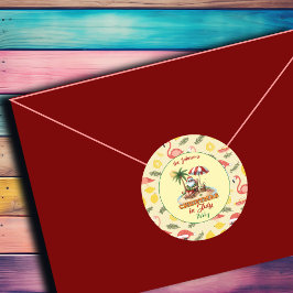 Tropical Beach & Santa Christmas im Juli Party Runder Aufkleber