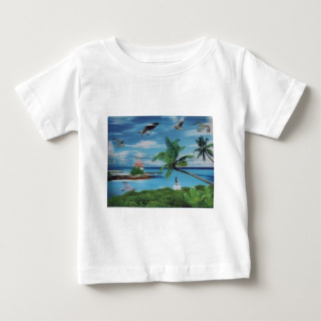 Tropical Beach Scene Art Print Baby T-shirt (Vorderseite)