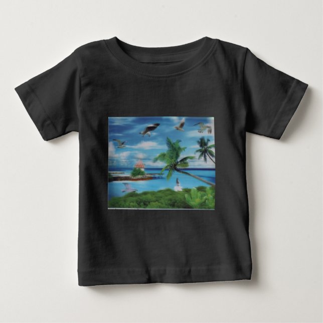 Tropical Beach Scene Art Print Baby T-shirt (Vorderseite)