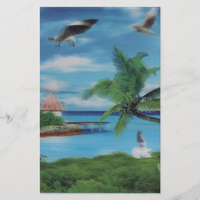 Tropical Beach Scene Art Print Briefpapier (Vorderseite)