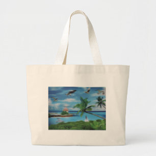 Tropical Beach Scene Art Print Jumbo Stoffbeutel
