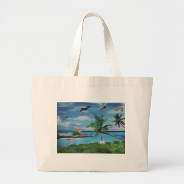 Tropical Beach Scene Art Print Jumbo Stoffbeutel (Vorne)