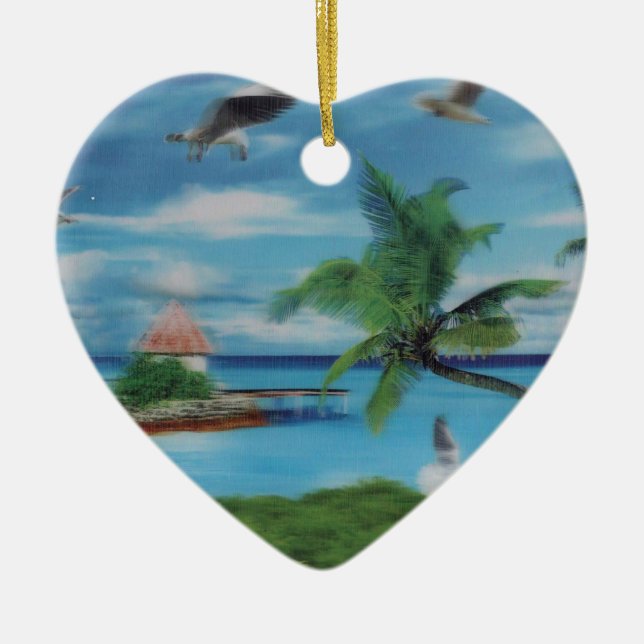 Tropical Beach Scene Art Print Keramikornament (Vorne)