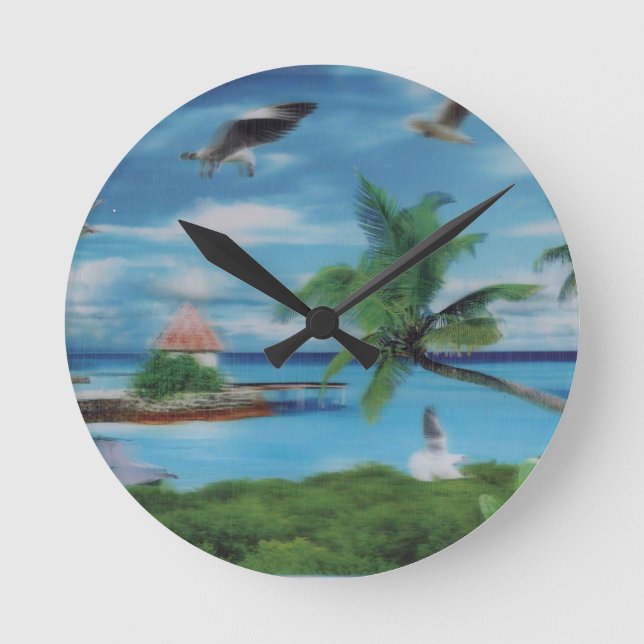 Tropical Beach Scene Art Print Runde Wanduhr (Vorderseite)