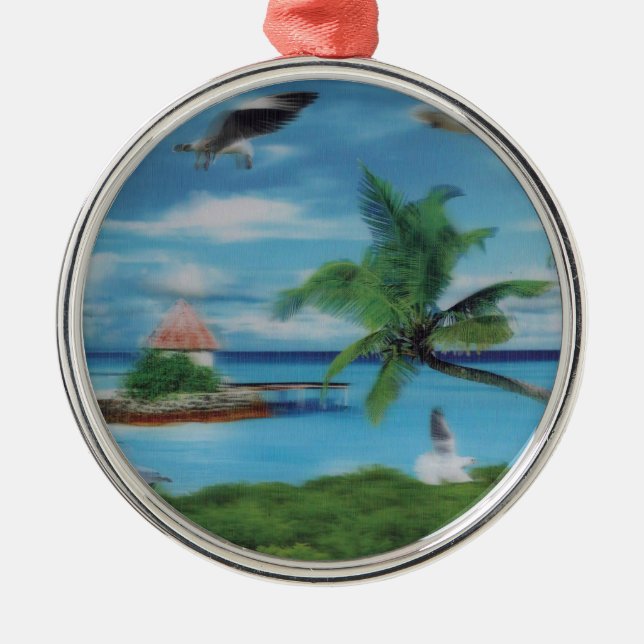 Tropical Beach Scene Art Print Silbernes Ornament (Vorne)