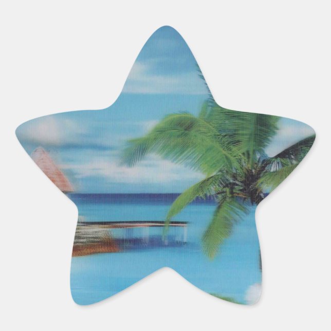 Tropical Beach Scene Art Print Stern-Aufkleber (Vorderseite)