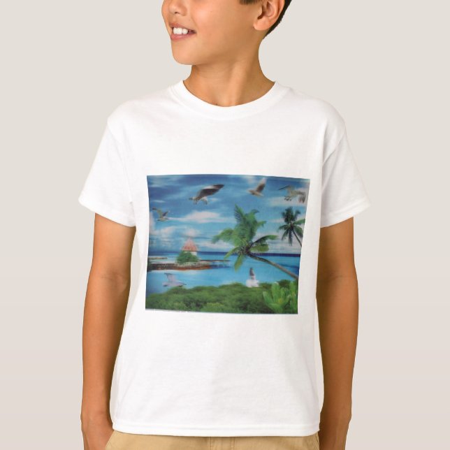 Tropical Beach Scene Art Print T-Shirt (Vorderseite)