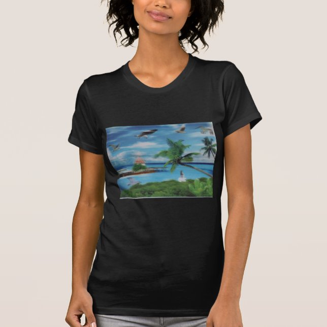 Tropical Beach Scene Art Print T-Shirt (Vorderseite)