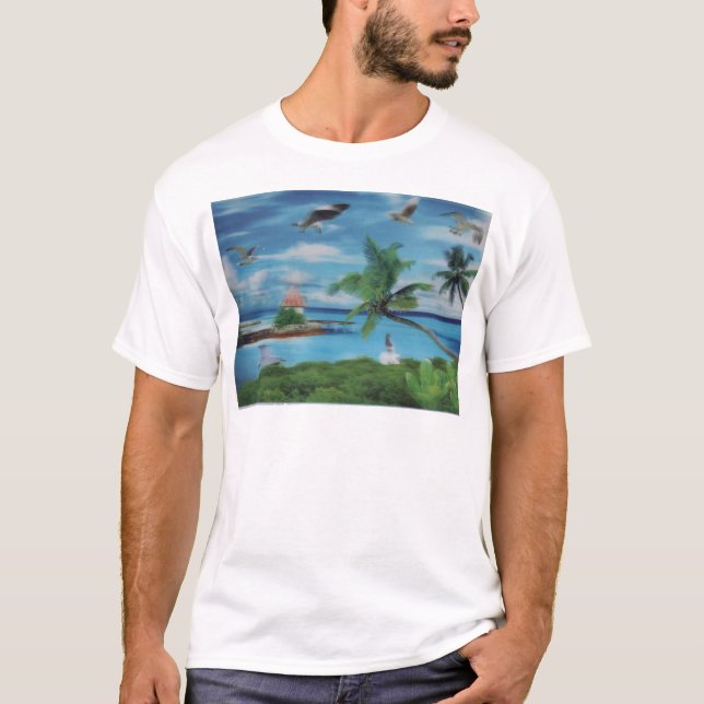 Tropical Beach Scene Art Print T-Shirt (Vorderseite)