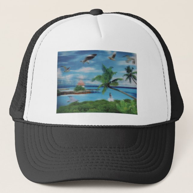 Tropical Beach Scene Art Print Truckerkappe (Vorderseite)