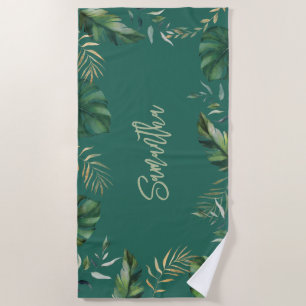 Tropical Beach Script Botanical Custom Strandtuch