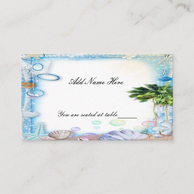 Tropical Beach Seashell Hochzeitstisch-Platzkarte Platzkarte (Vorderseite)