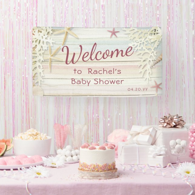 Tropical Beach Seashell Modern Boho Baby Dusche Banner (Party)