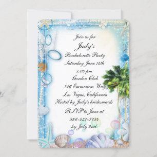 Tropical Beach Seashell Wedding Junggeselinnen-Abs Einladung