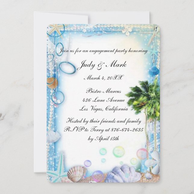 Tropical Beach Seashell Wedding Party Einladung (Vorderseite)