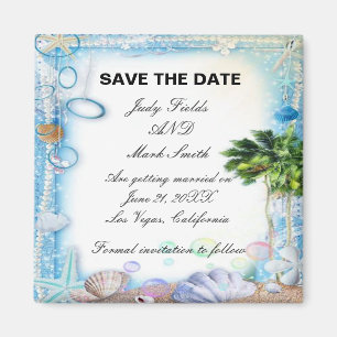 Tropical Beach Seashell Wedding rettet das Datum Magnet
