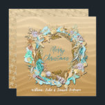 Tropical Beach Seashells Starfish Sand Dollar Feiertagskarte<br><div class="desc">Tropischer Kranz mit Starfish,  Muscheln,  Seepferden,  Perlen und Sand Dollars an einem Sandstrand. Für die Glücklichen,  die sich nicht mit Schnee befassen müssen und im Winter zum Strand gehen können.</div>