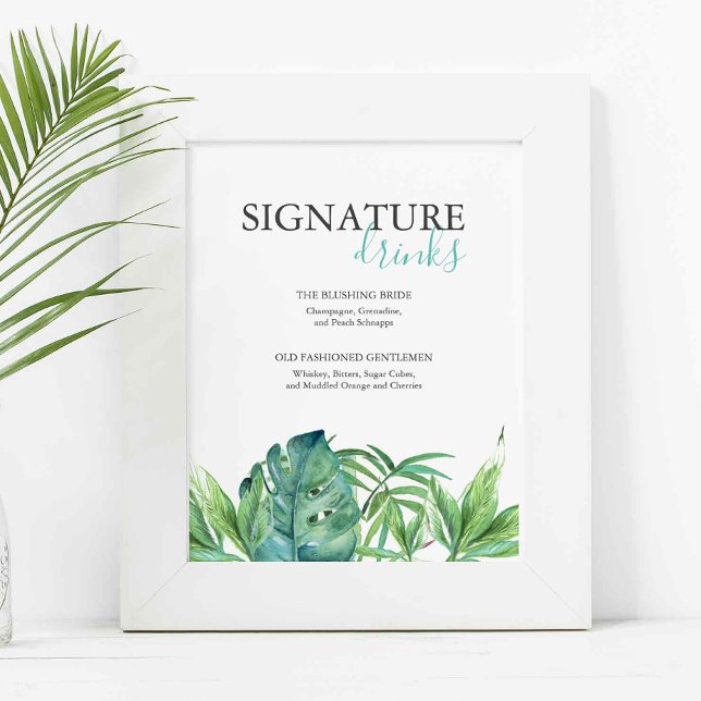 Tropical Beach Signature Drinks Hochzeitszeichen Poster (beach wedding sign for signature drinks use the template fields to add your custom text.)