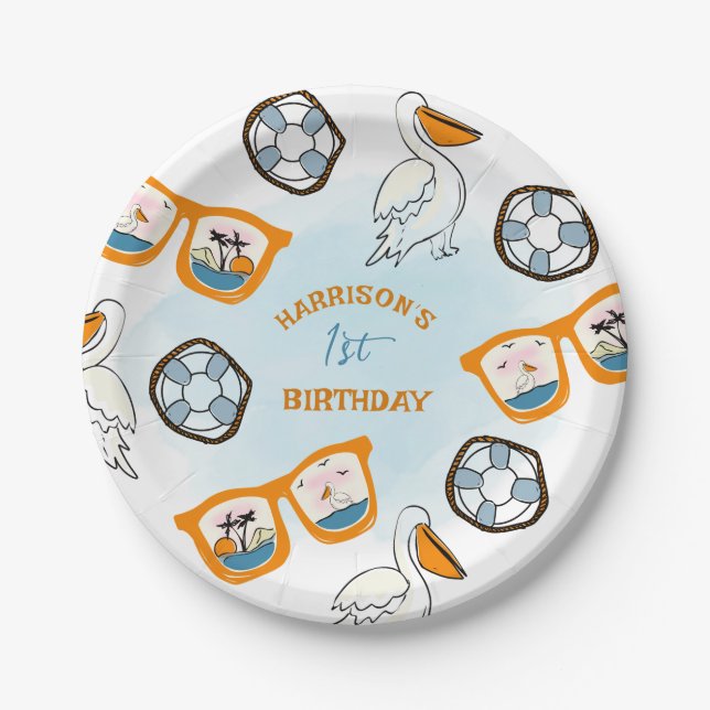 Tropical Beach Sonnenbrille Boy Birthday Pappteller (Vorderseite)