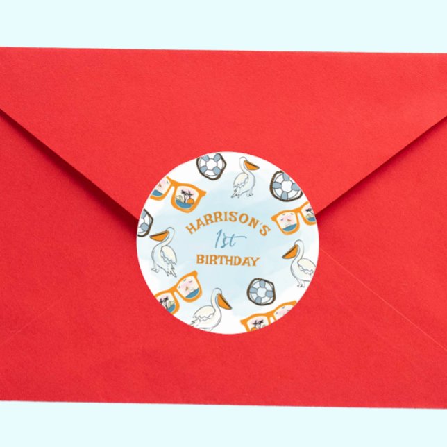 Tropical Beach Sonnenbrille Boy Birthday Runder Aufkleber (Von Creator hochgeladen)