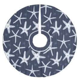 Tropical Beach Starfish Blue und White Gemustert Polyester Weihnachtsbaumdecke
