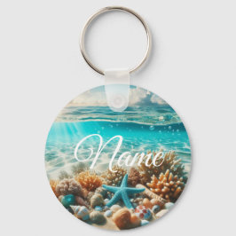 Tropical Beach Starfish - individueller Name Schlüsselanhänger