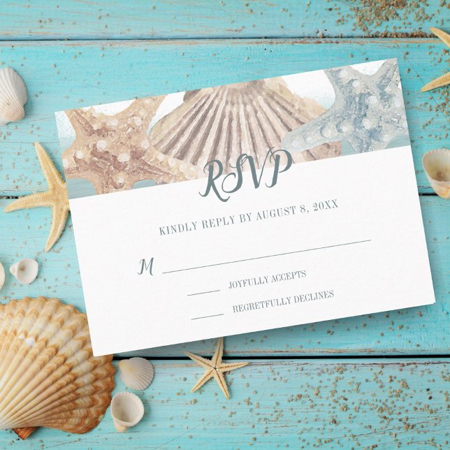 Tropical Beach Starfish Seashell Wedding RSVP Karte (Von Creator hochgeladen)