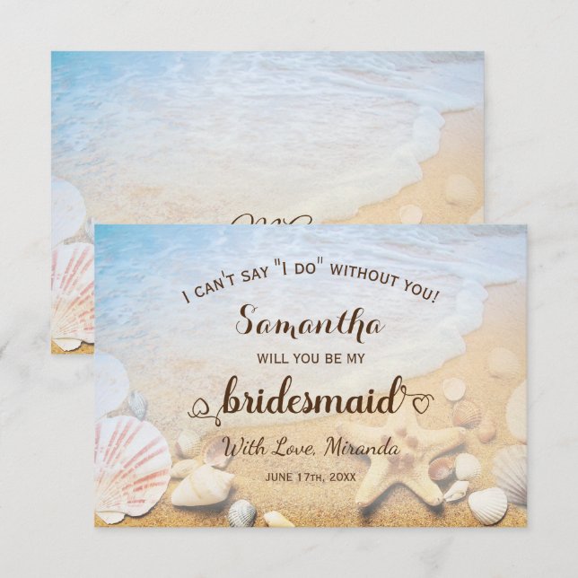 Tropical Beach Starfish Wedding Bridesmaid Einladung (Vorne/Hinten)