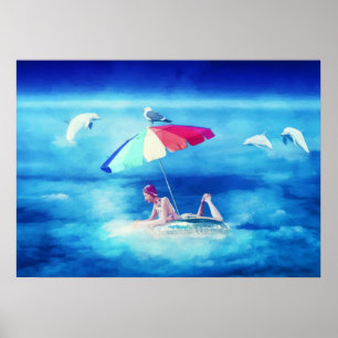 Tropical Beach Summer Girl Vacation Wasserfarbe Poster