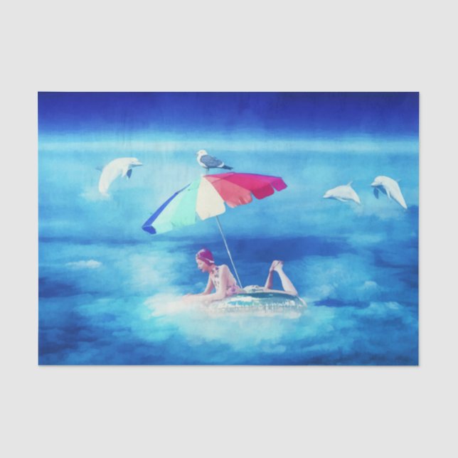 Tropical Beach Summer Girl Vacation Wasserfarbe Seidenpapier (Vorderseite)