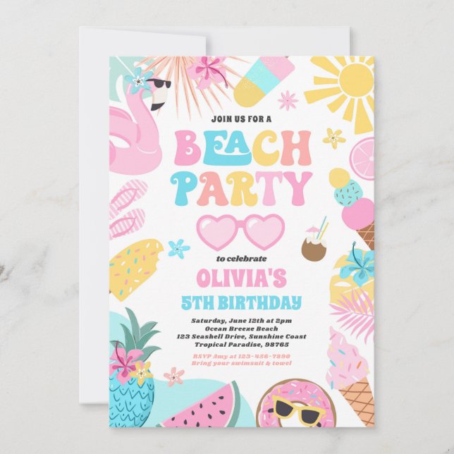 Tropical Beach Summer Ocean Birthday Party Einladung (Vorderseite)
