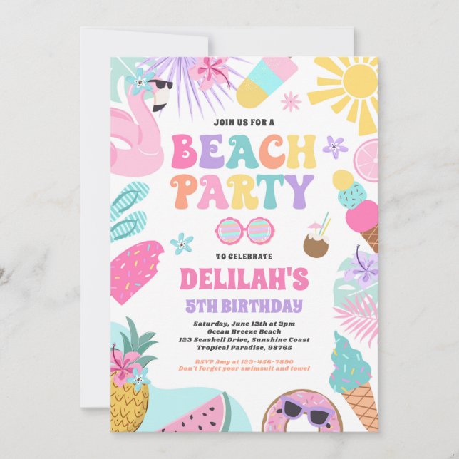 Tropical Beach Summer Ocean Birthday Party Einladung (Vorderseite)