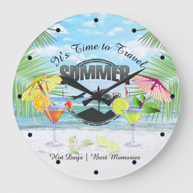 Tropical Beach, Summer Vacation | Personalized Große Wanduhr (Vorderseite)