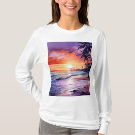 Tropical Beach Sunset #1 Women's Long Sleeve T-Shi T-Shirt