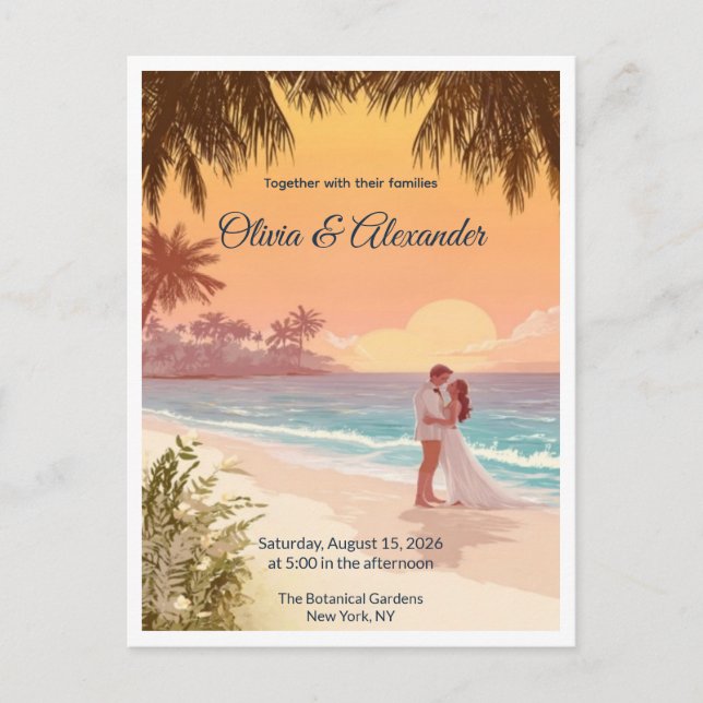 Tropical Beach Sunset Destination Wedding Postcard Postkarte (Vorderseite)