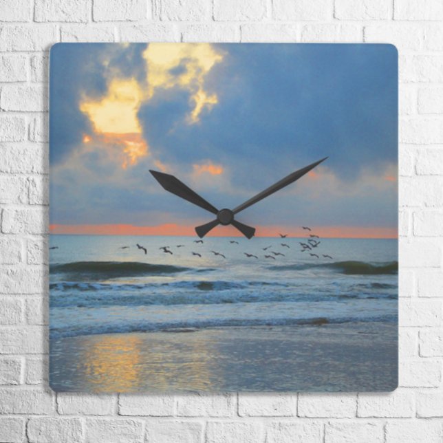 Tropical Beach Sunset Family Vacation Wohngestaltu Quadratische Wanduhr (Von Creator hochgeladen)