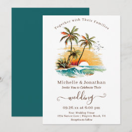 Tropical Beach Sunset Hochzeit in Urlaubsort Einladung