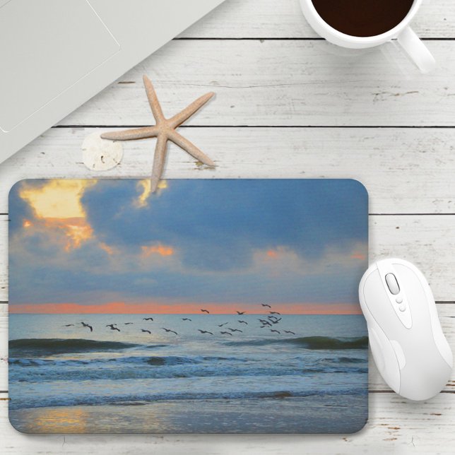 Tropical Beach Sunset Landschaftlich Sky Ocean Sea Mousepad (Tropical Beach Sunset Scenic Sky Ocean Seagulls Mouse Pad)