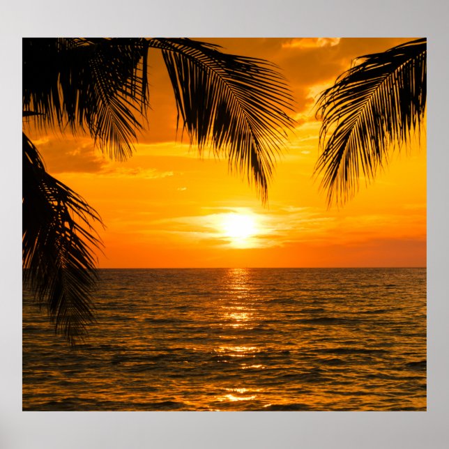 Tropical Beach Sunset Palm Illustration Poster (Vorne)