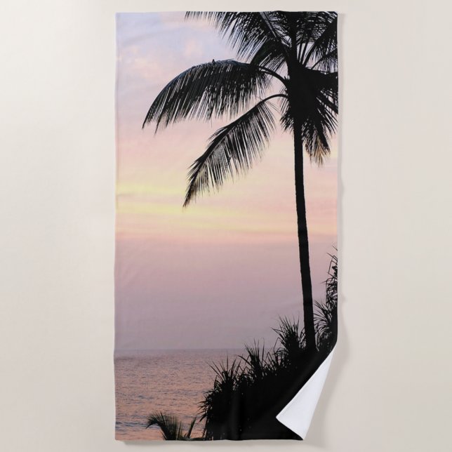 Tropical Beach Sunset Palm Strandtuch (Vorderseite)