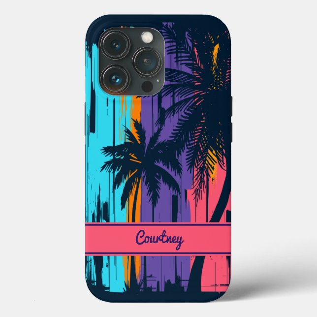 Tropical Beach Sunset Palm Tree Individuelle Name  Case-Mate iPhone Hülle (Rückseite)