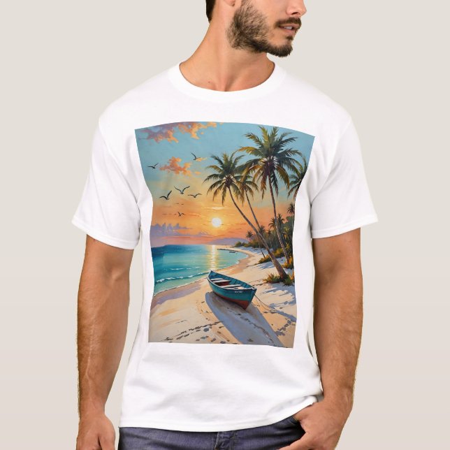Tropical Beach Sunset Palm Tree Paradise Art T-Shi T-Shirt (Vorderseite)