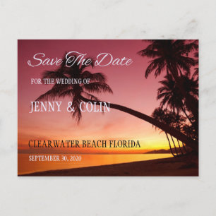 Tropical Beach Sunset Palmen Save the Date Ankündigungspostkarte