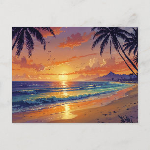 Tropical Beach Sunset Postkarte