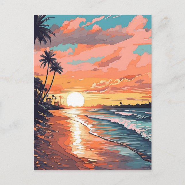 Tropical Beach Sunset Postkarte (Vorderseite)
